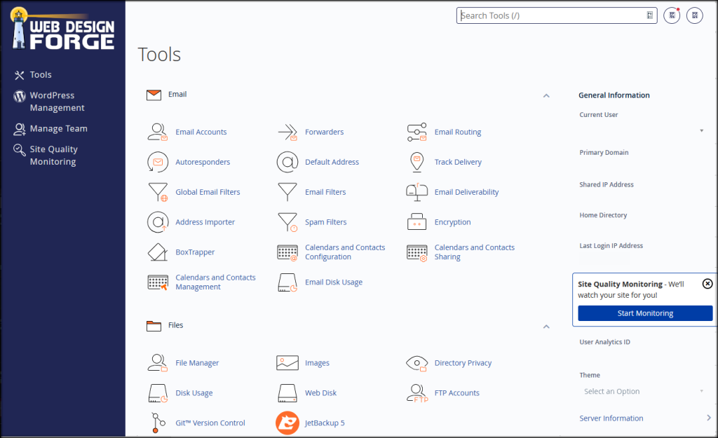 Cpanel Screenshot for GHL Web Hosting - Web Design Forge